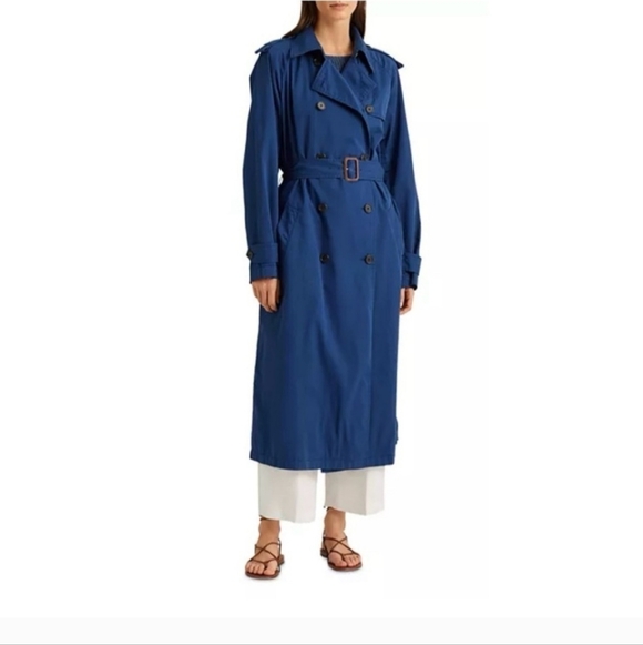 NWT Lauren Ralph Lauren Featherweight Twill Trench Coat Indigo Sail Blue - 4 - Picture 3 of 8
